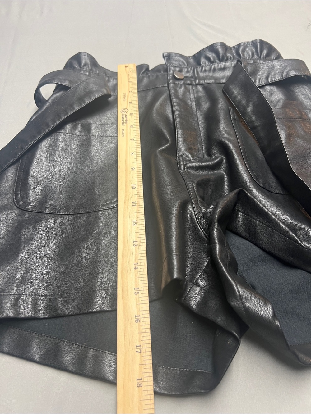 Blue Rain Black High-Waist Faux Leather Paperbag Shorts with Self-Tie - Picture 9 of 11